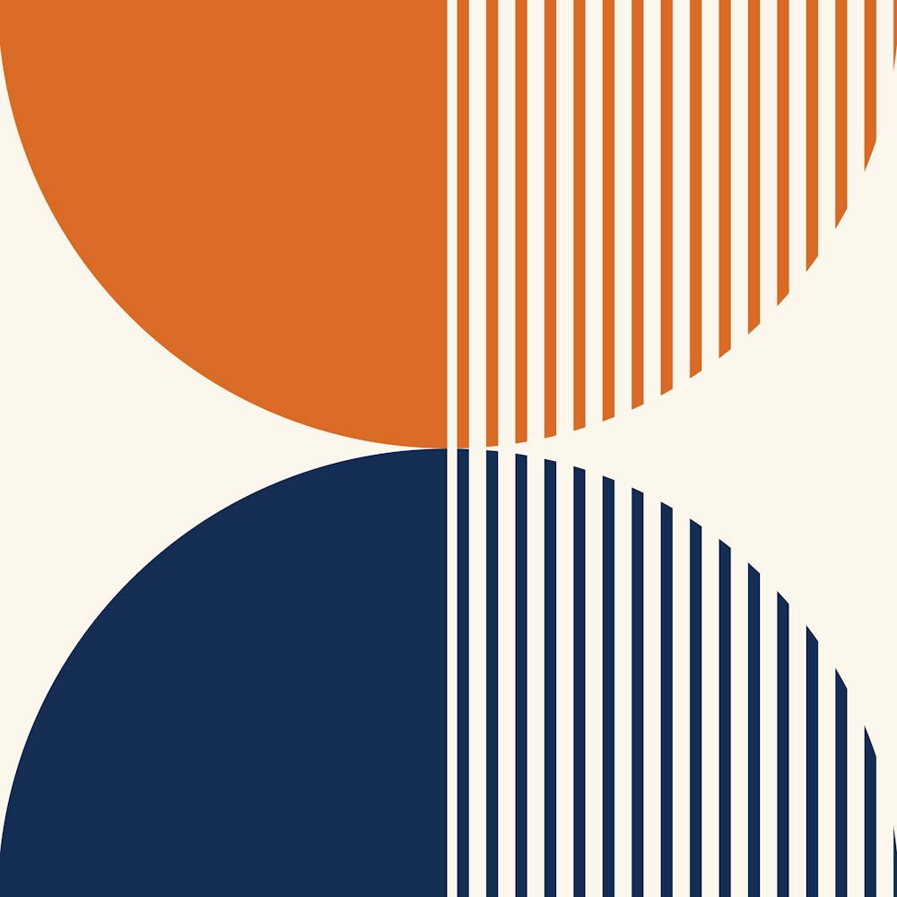 Abstraction Shapes 116 In Navy Blue Orange Midcentury Modern Minimalist Stripes Moon Phase Abstract 02
