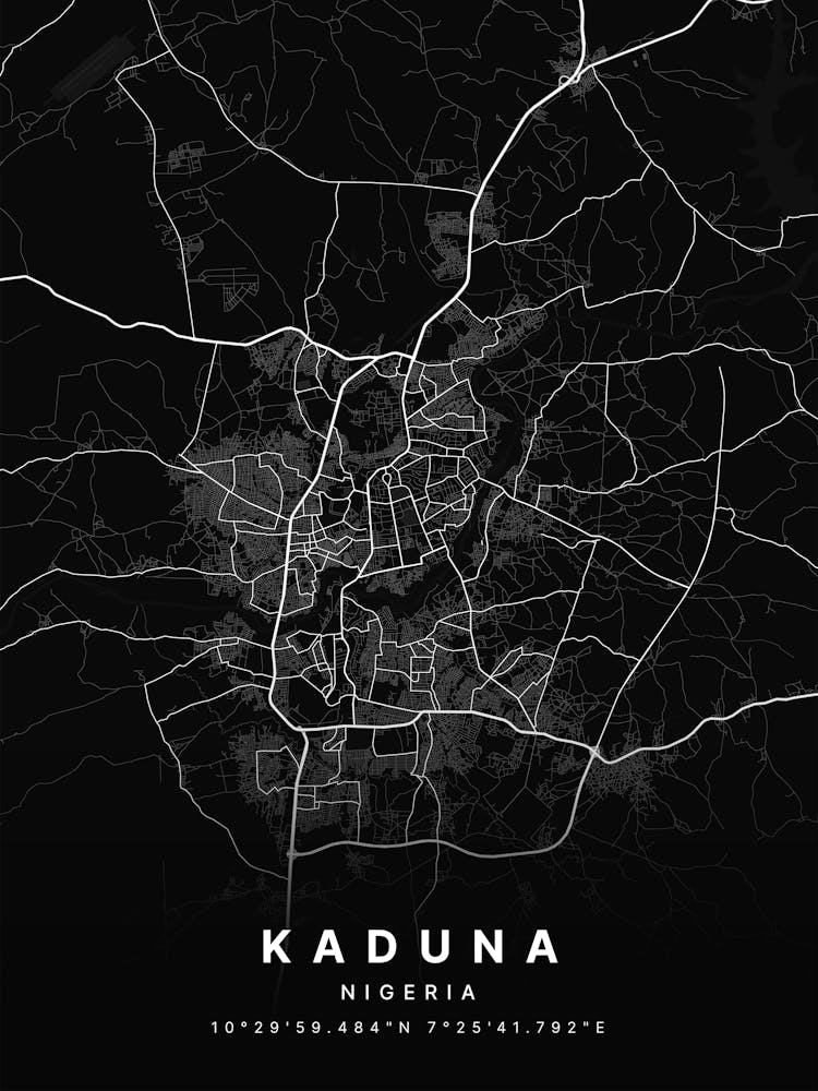 Kaduna Nigeria Black Map