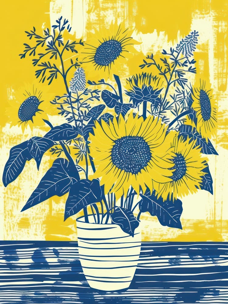 Sunflowers Flowers On A Table   Contemporary Illustration 3