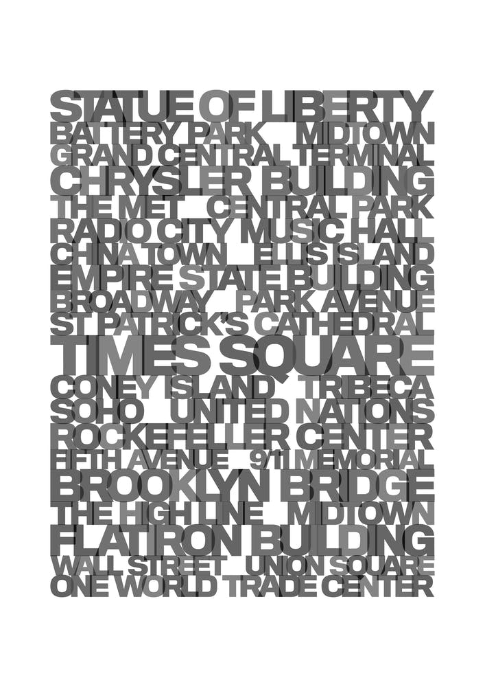 Noms de Lieux de New York Typographie NB