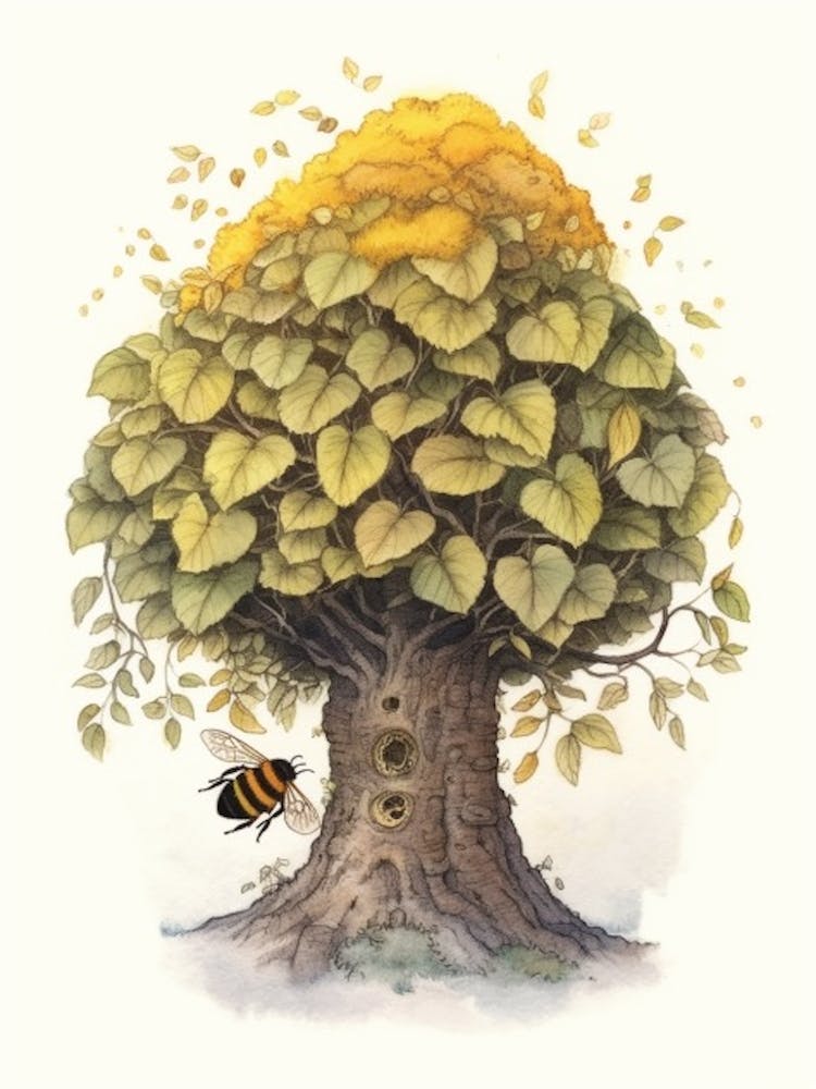 Tree Bumble Bee Beehive Watercolour Illustration 3