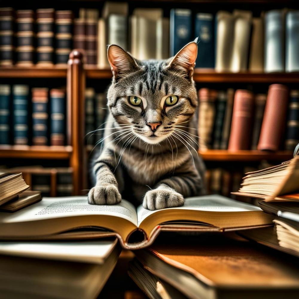 Cat Reading Book