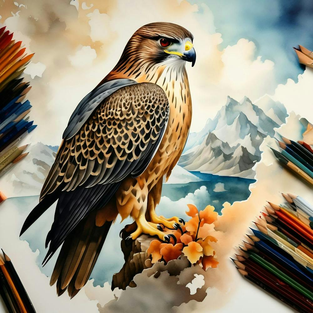 Design Of A Falcon In The Sky Watercolor Trending On Artstation Sharp Focus Studio Photo Intric 1