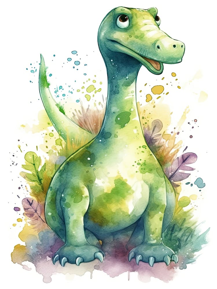 Argentinosaurus Cute Dinosaur Watercolour 2