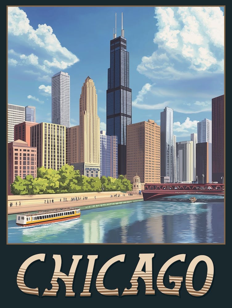 Vintage Chicago City Skyline Poster