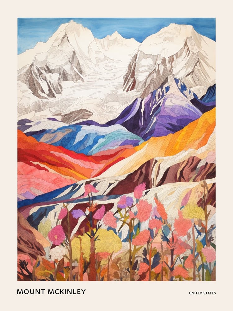 Mount Mckinley United States 1 Colourful Mountain Illustration Poster