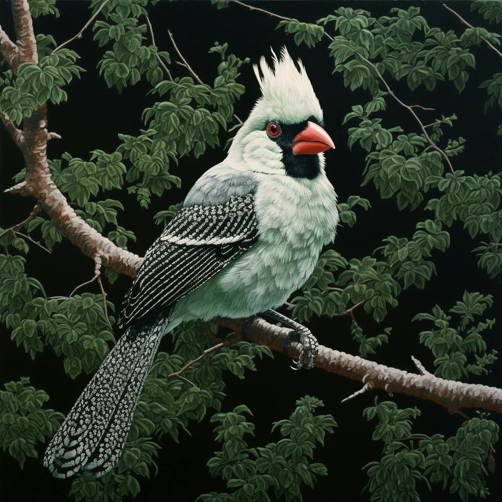 Ohara Koson Inspired Bird Painting Cardinal 4 Square