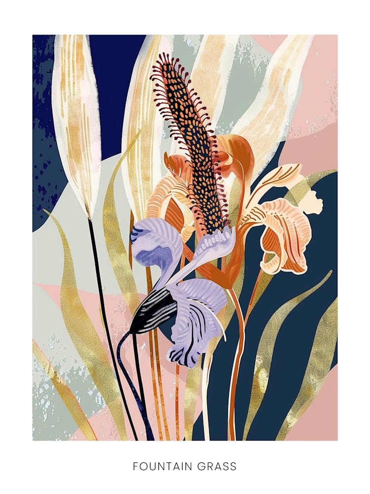 Bunte Blumenillustration Poster Lampenputzergras 3