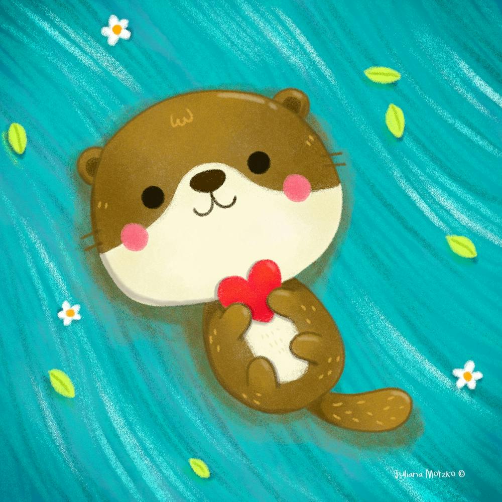 Cute Otter flowing on the river