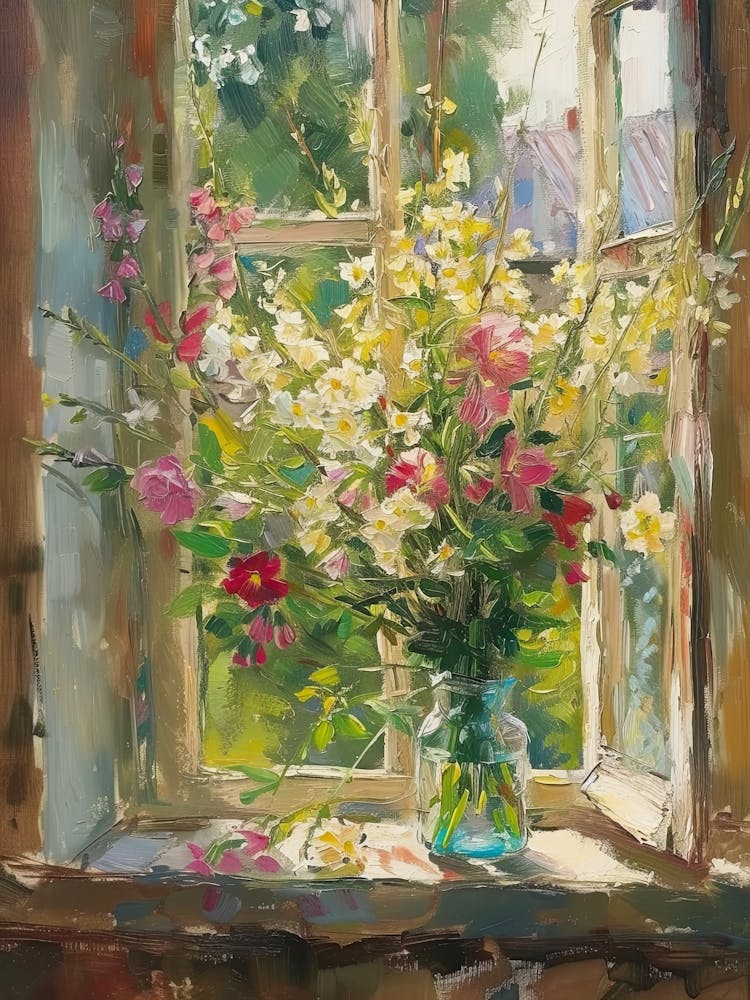 Seat Pea Flowers On A Cottage Window 2