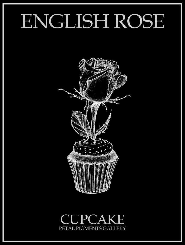 English Rose Cupcake Line Drawing 4 Poster Inverted