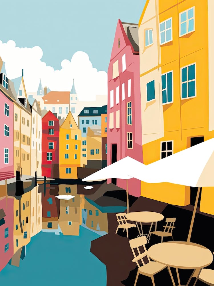 Trondheim, Norway, Flat Pastels Tones Illustration 2