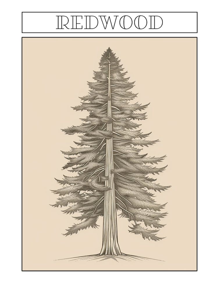 Redwood Tree Minimalistic Drawing 1 Poster
