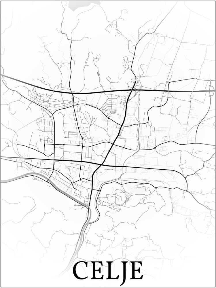Celje, Slovenia, City Map, Black And White Fade Design