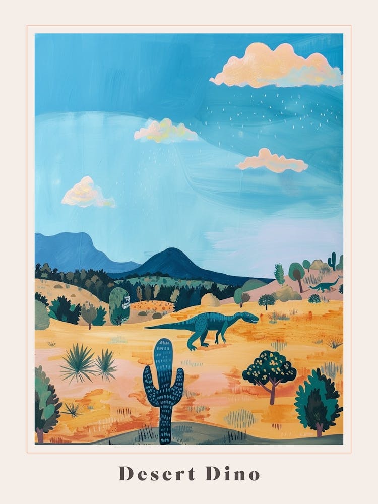 Dinosaur In The Desert With Clouds Poster