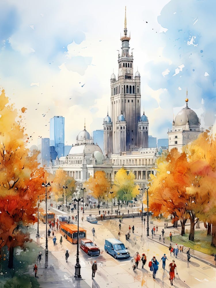 Warsaw Poland In Autumn Fall, Watercolour 2