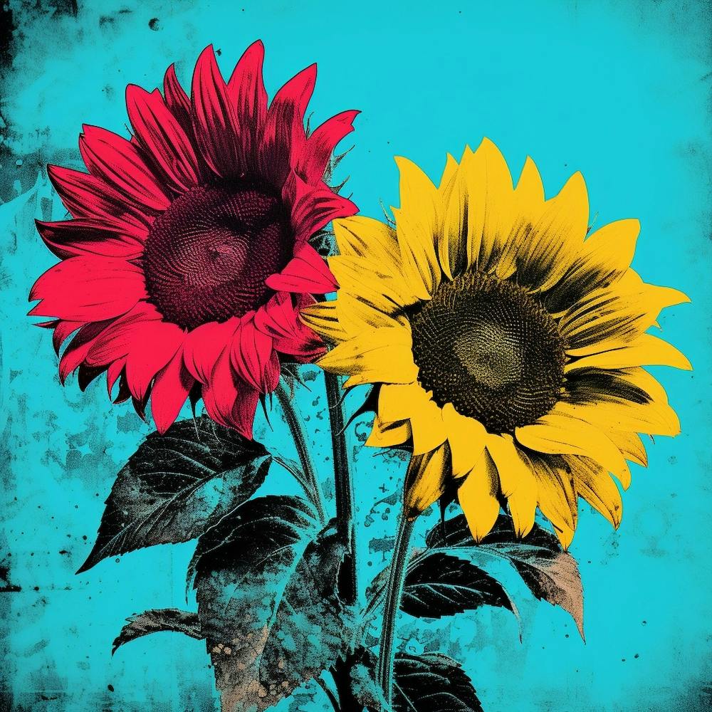 Andy Warhol Style Pop Art Flowers Sunflower 1 Square