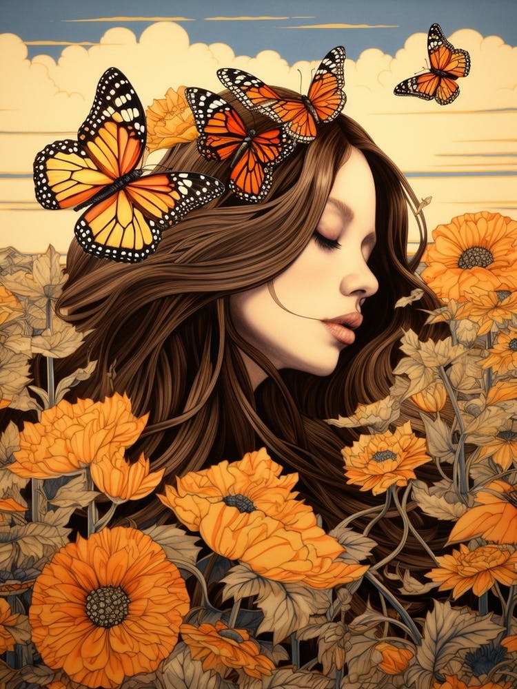 Butterfly Woman With Flowers