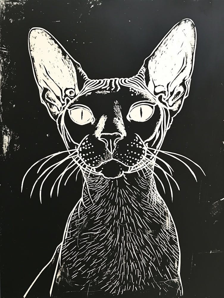 Cornish Rex Cat Linocut Blockprint 4