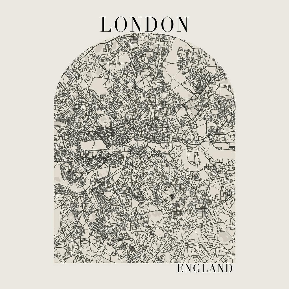 London England Boho Minimal Arch Full Beige Color Street Map