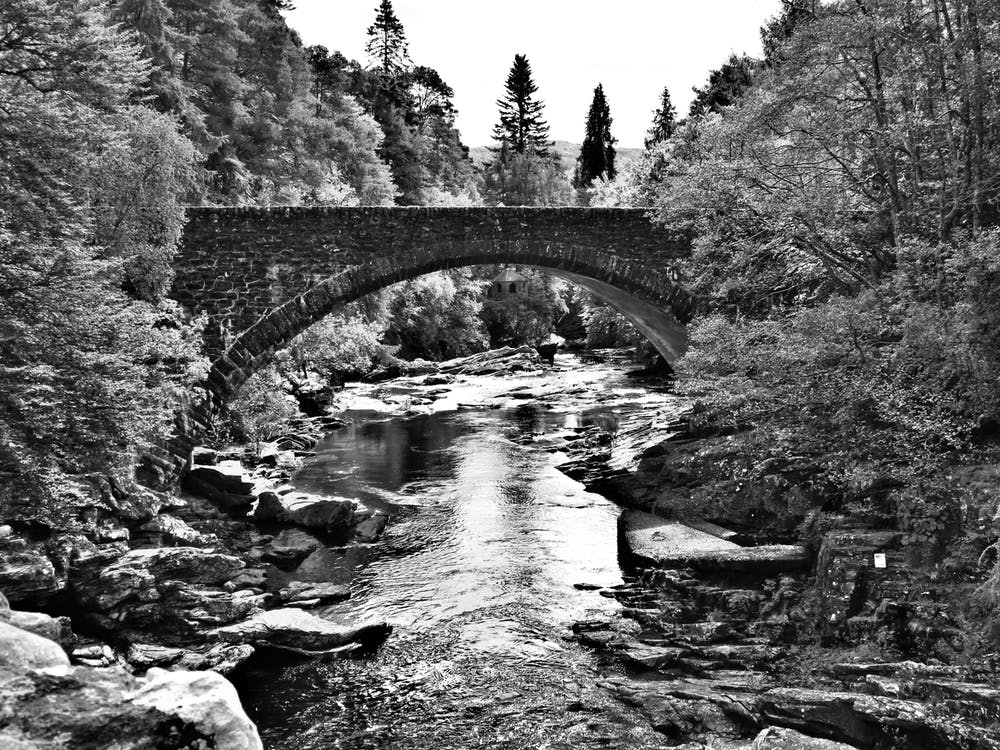 Black and White Pretty Bridge River Landscape UK