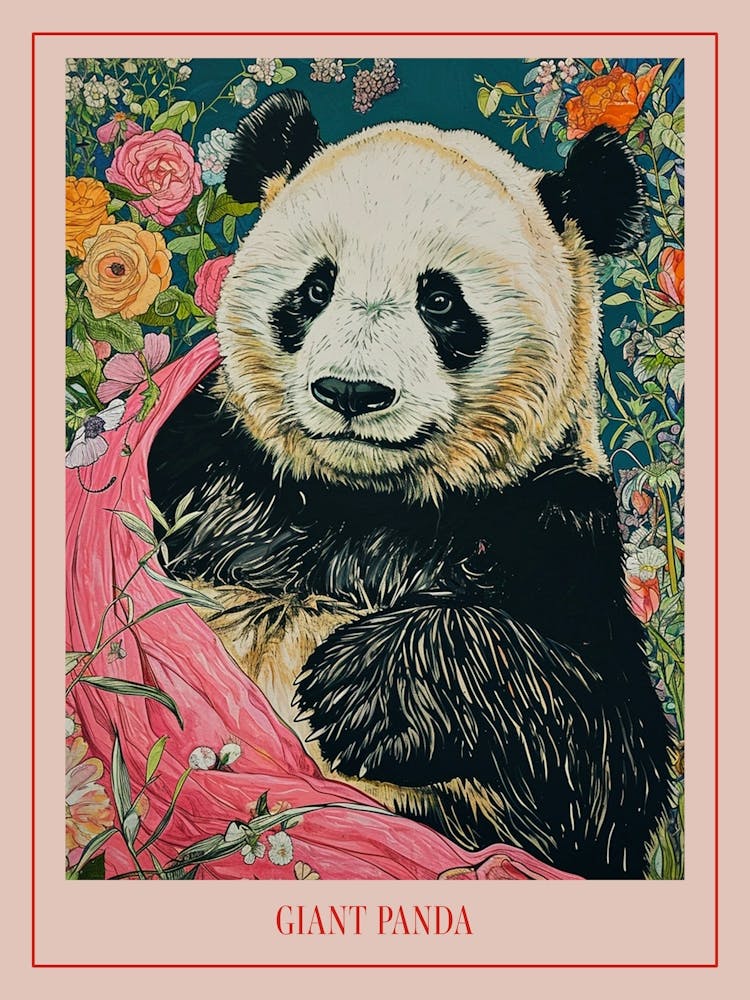 Floral Animal Painting Giant Panda 4 Poster