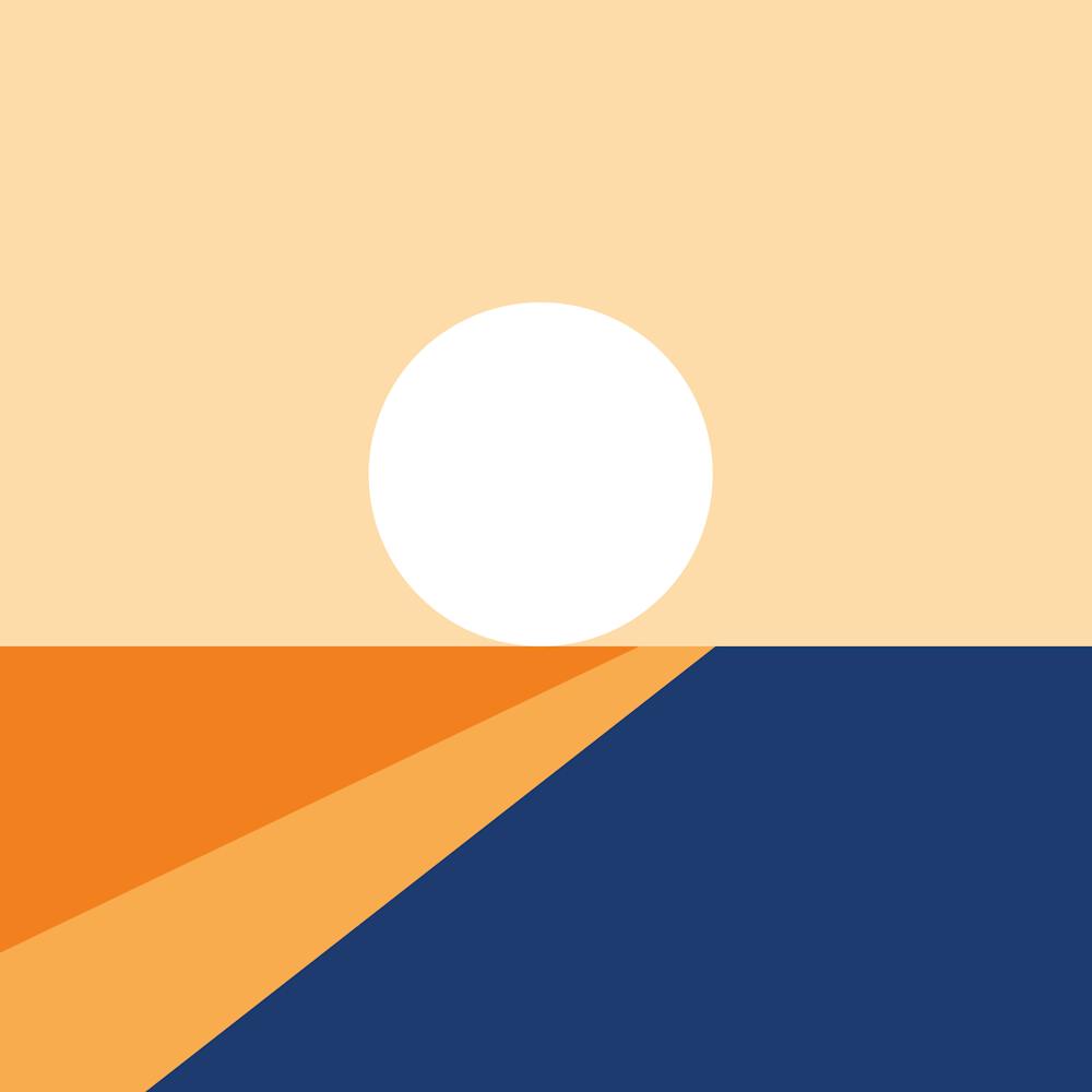 Geometric Shapes Sunrise Sunset Abstract 4 In Burnt Orange Navy Blue 02
