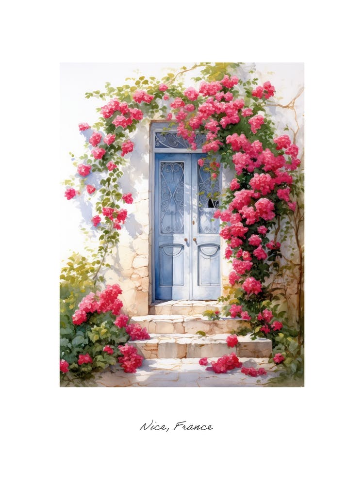 Nice, France   Mediterranean Doors Watercolour Painting 1 Poster