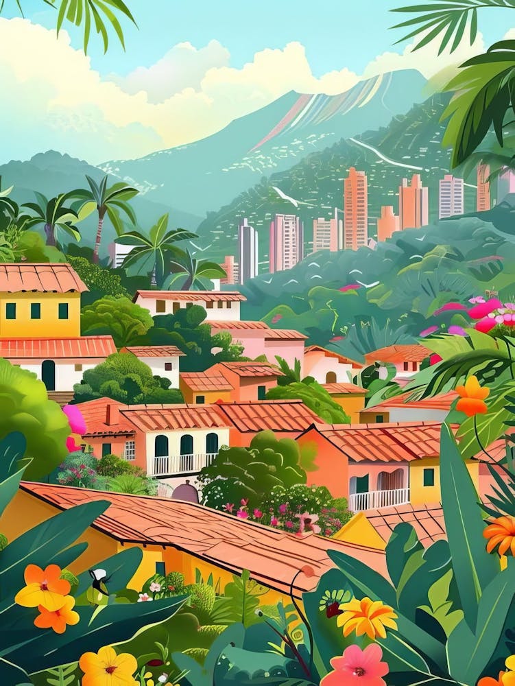 Bogota Print Colombia Illustration Bogota Travel Poster Bogota Painting Floral Print Nostalgia Print
