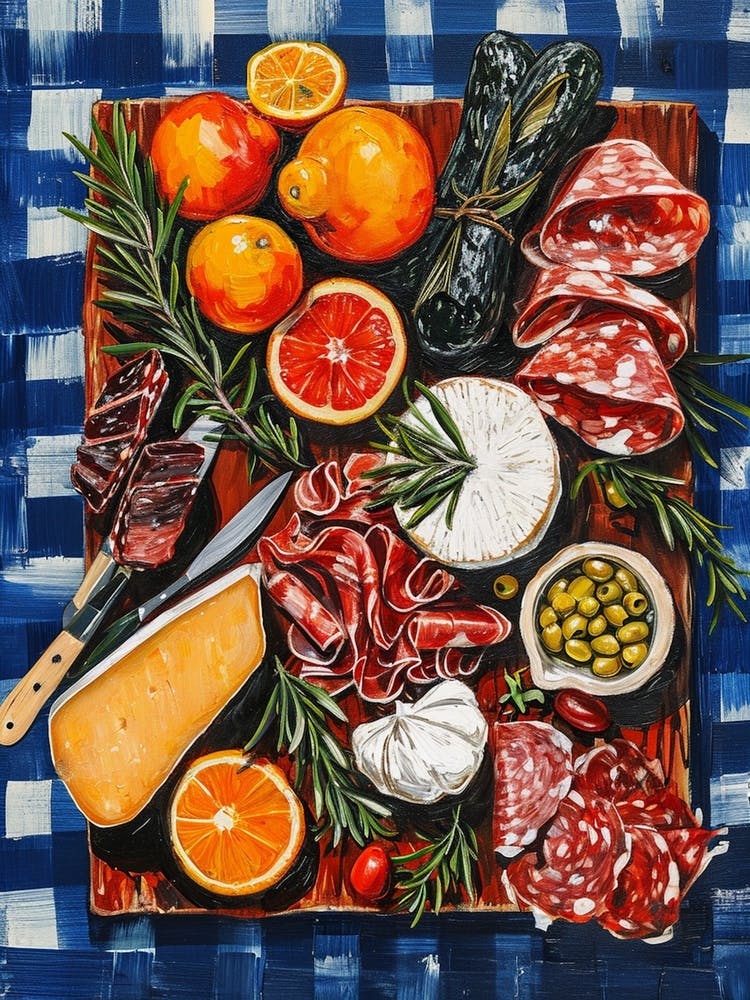 Charcuterie Board Blue Checkerboard 2