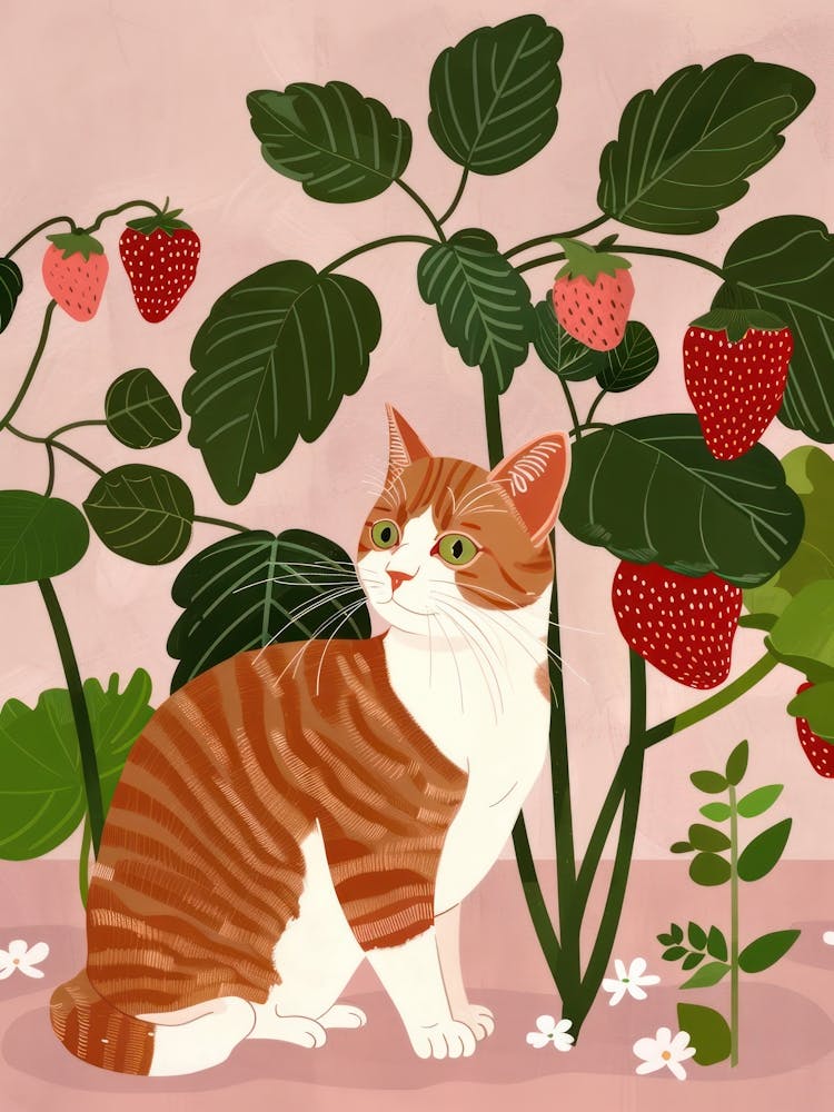Cat And Strawberries 2