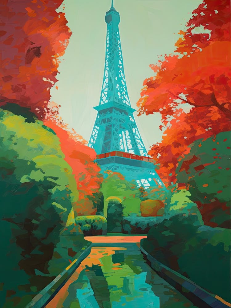 Eiffel Tower Paris France David Hockney Style 19