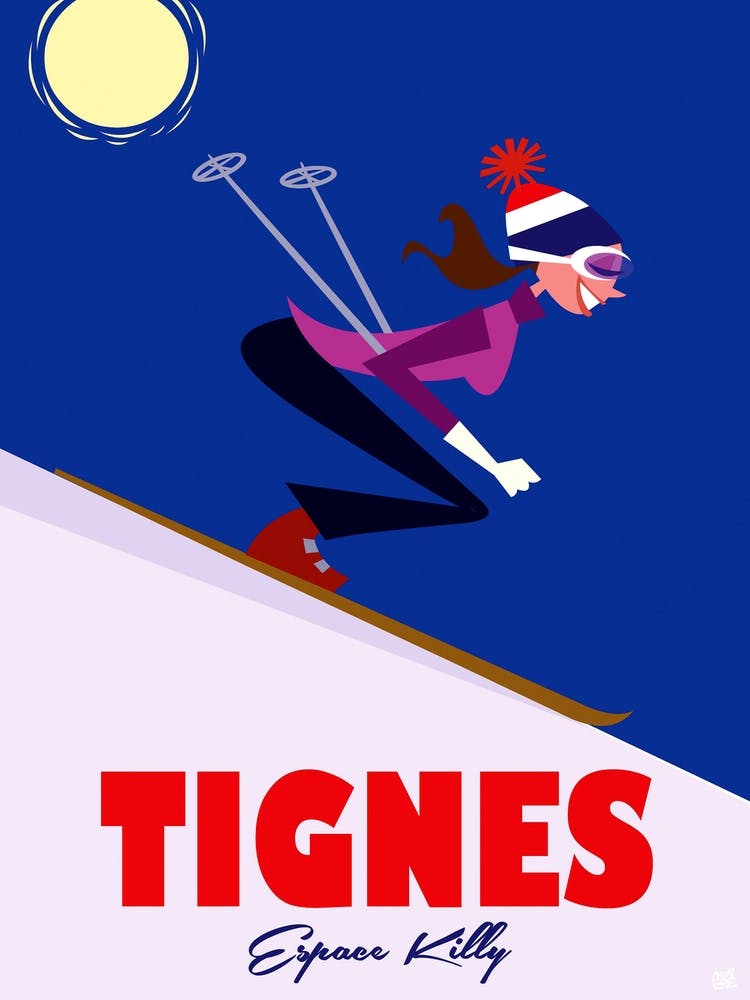 Tignes Ski Poster Purple & White