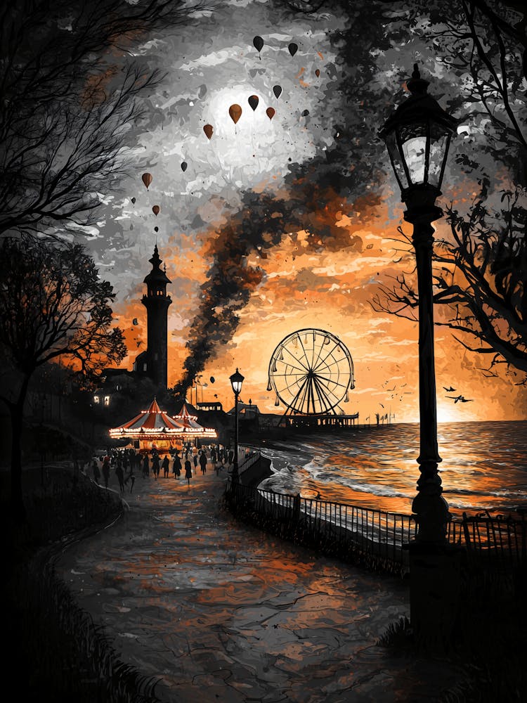 Vintage Carnival At Dusk – Nostalgic Seaside Fair Poster
