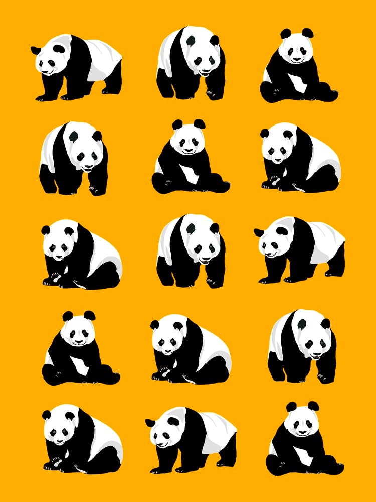 Panda Bears Pattern Mustard Yellow