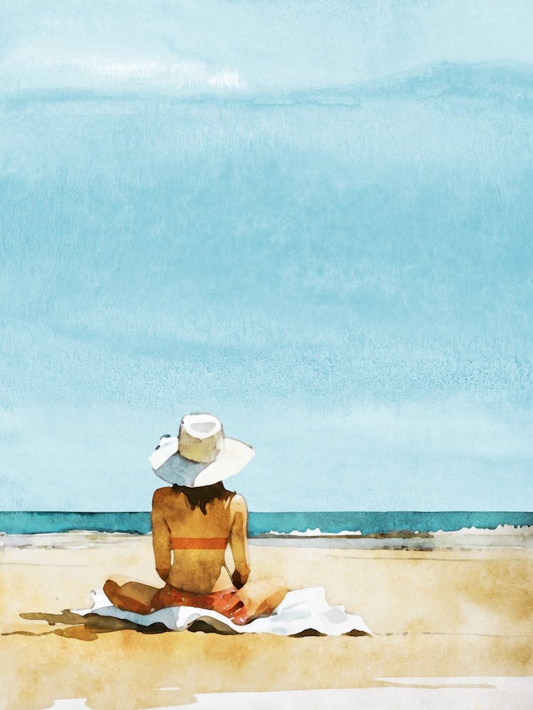 Woman On The Beach Watercolor Illustration