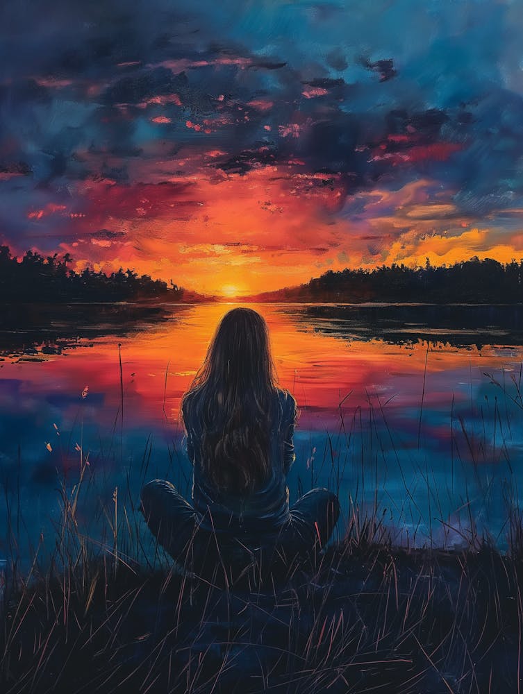 Sonnenuntergang einsames Mädchen