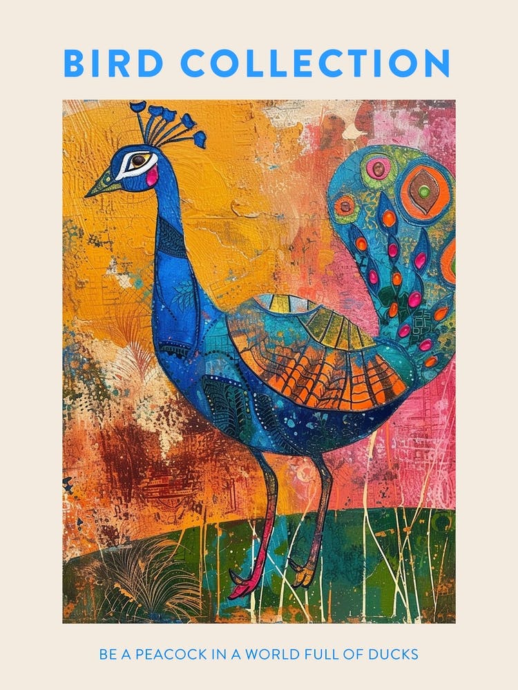Colourful Brushstroke Peacock 6 Poster