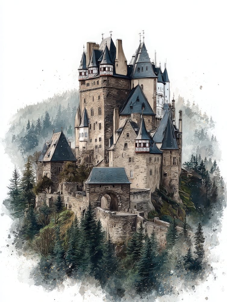 Aihrgdesign Isolated Watercolor Painting Of European Castles