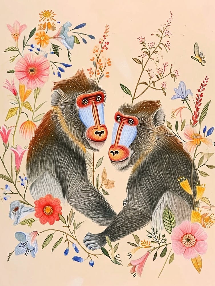 Dessin Animalier Floral Folklorique Singe