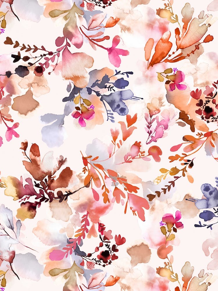 Delicate Watercolor Fall Flowers Orange