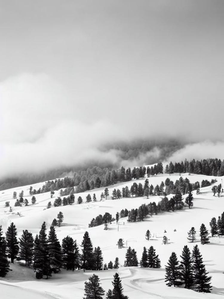El TSkiing Poster Art er, Andorra Black And White Skiing Poster