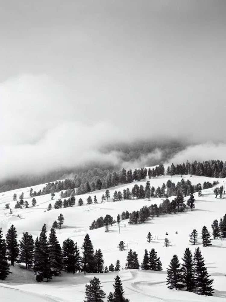 El TSkiing Poster Art er, Andorra Black And White Skiing Poster