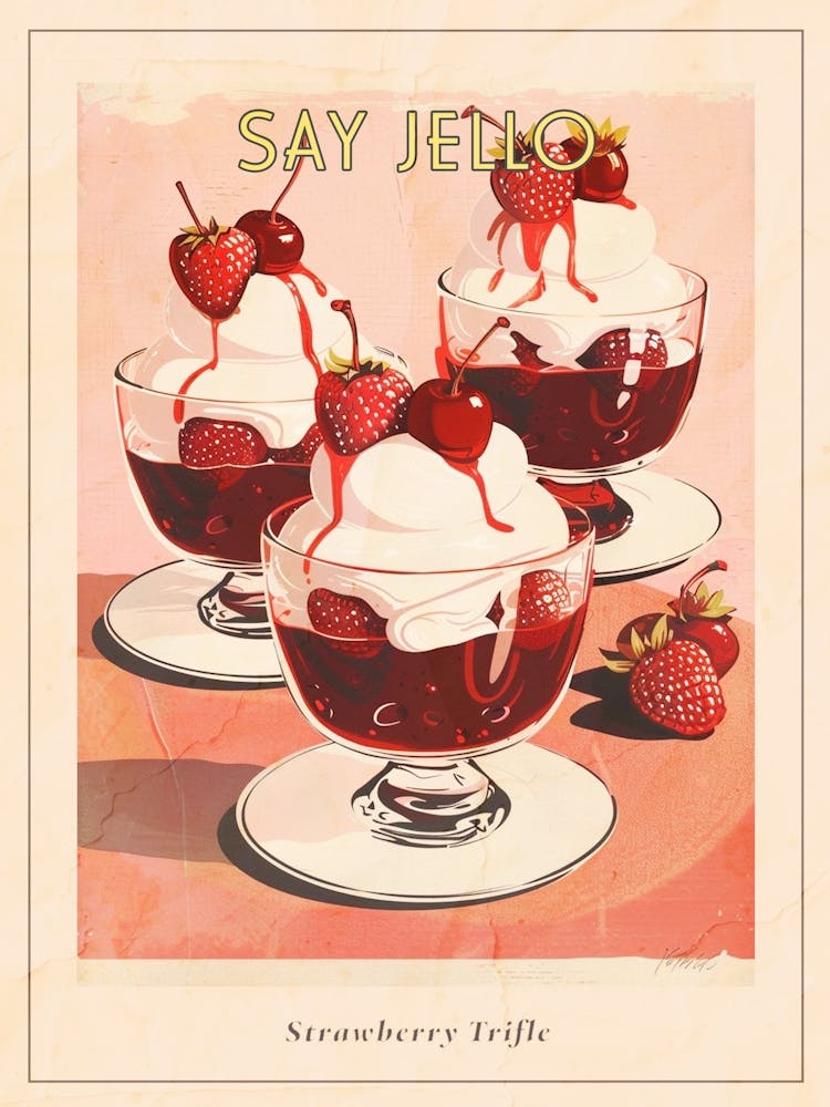 Strawberry Trifle With Jelly Vintage Cookbook Inspired 2 Poster