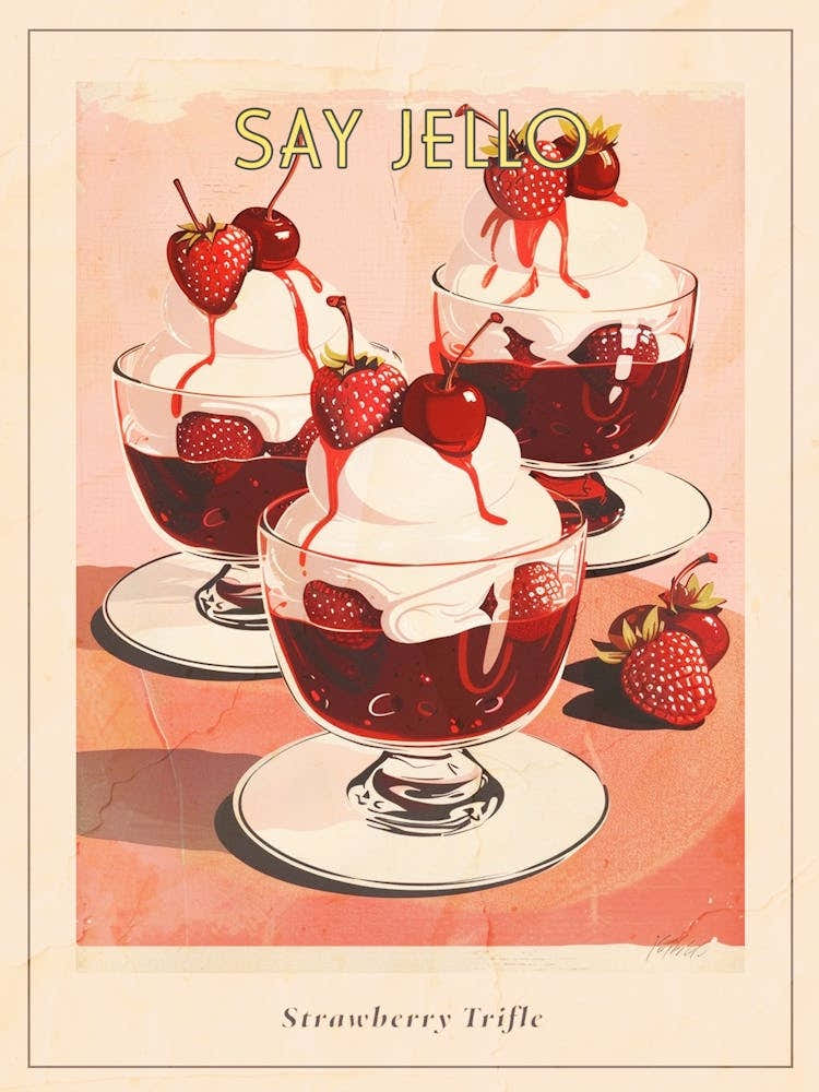 Strawberry Trifle With Jelly Vintage Cookbook Inspired 2 Poster