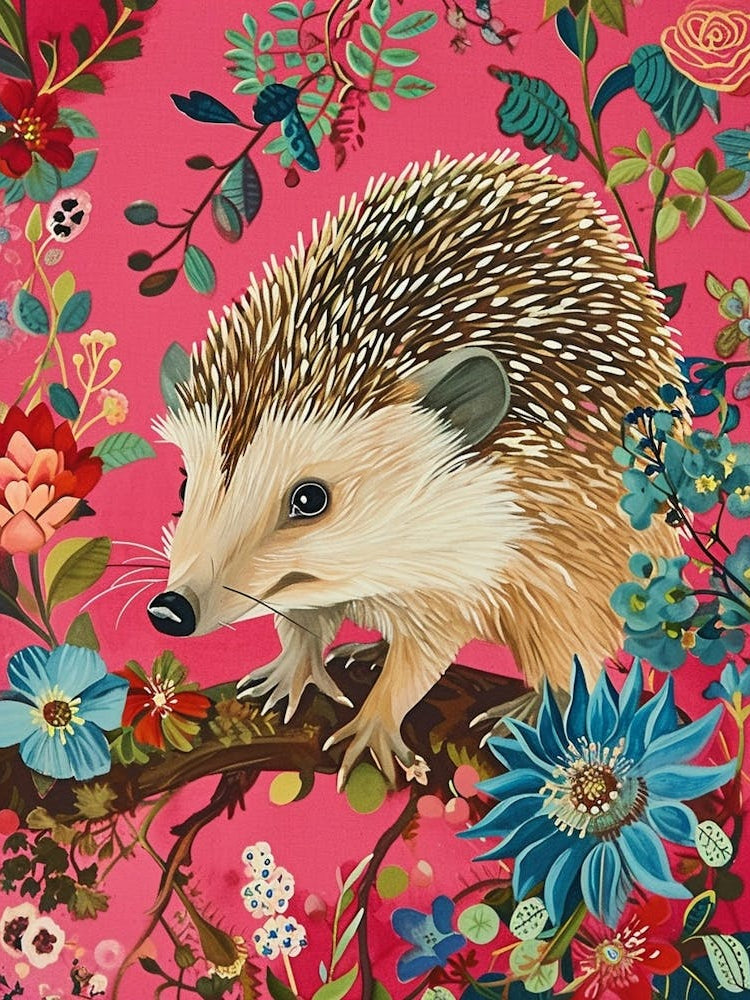 Floral Animal Painting Hedgehog 7