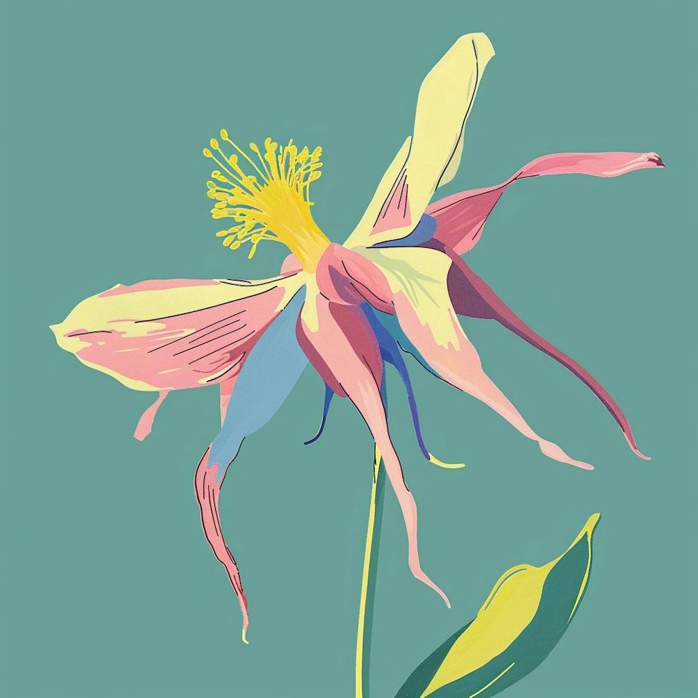 Columbine 2 Square Flower Illustration