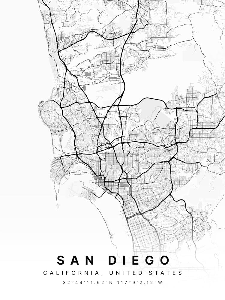San Diego California USA White Map