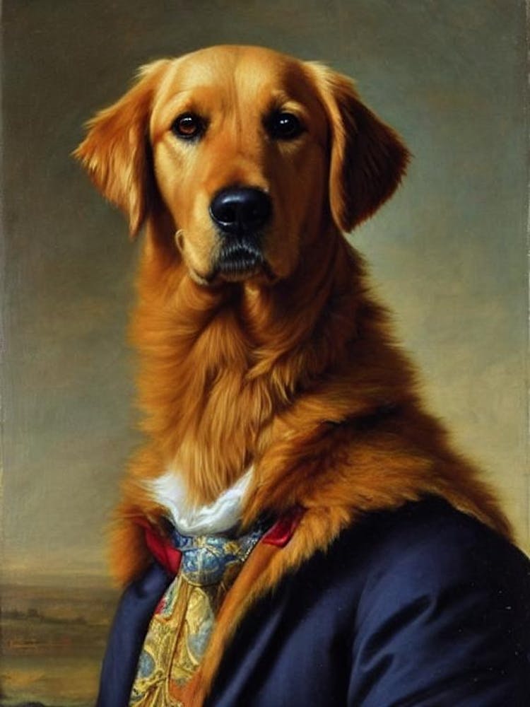Golden Retriever Renaissance Portrait Oil Painting