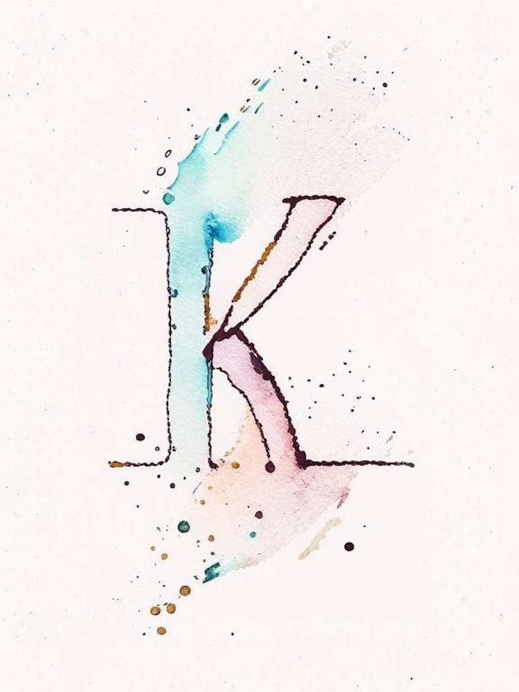 K, Letter, Alphabet Minimalist Watercolour 1
